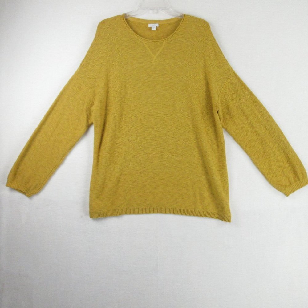 J.Jill Mustard Tunic Sweater  Size L Reverse Knit Cotton Round Neck Relaxed Fit